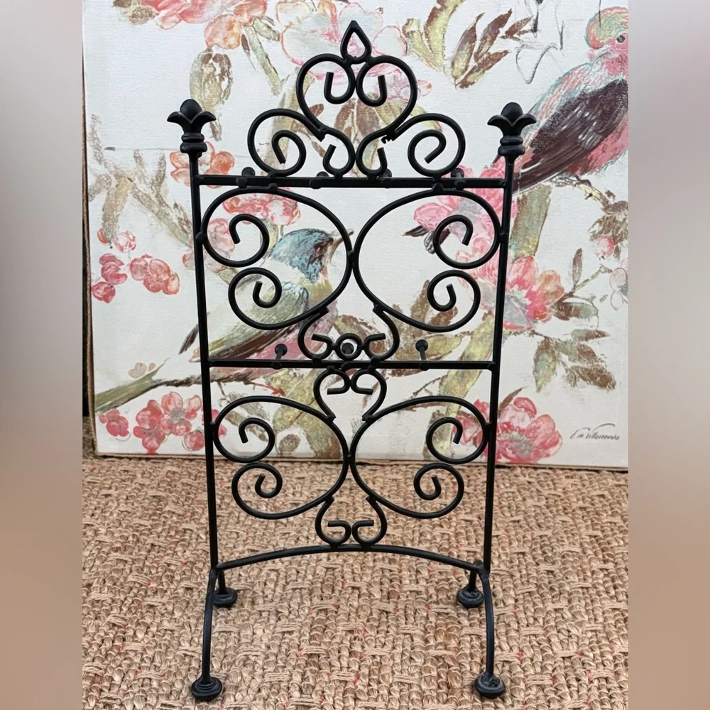 Elegant Black Metal Scrollwork Jewelry Stand